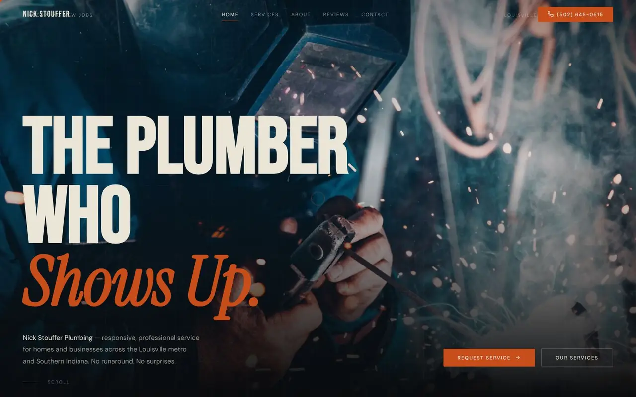 Nick Stouffer Plumbing website: homepage hero