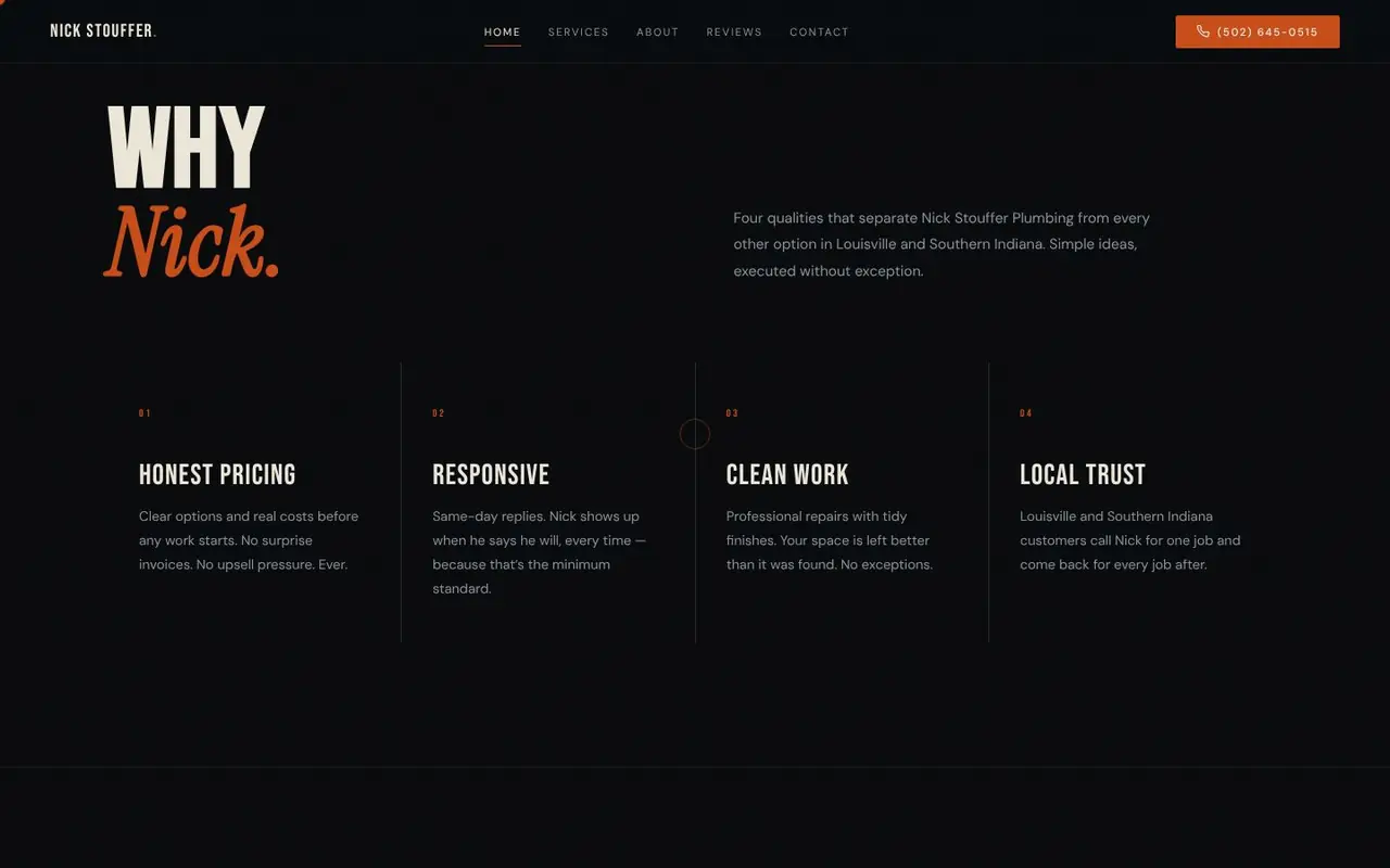 Nick Stouffer Plumbing website: why choose Nick section